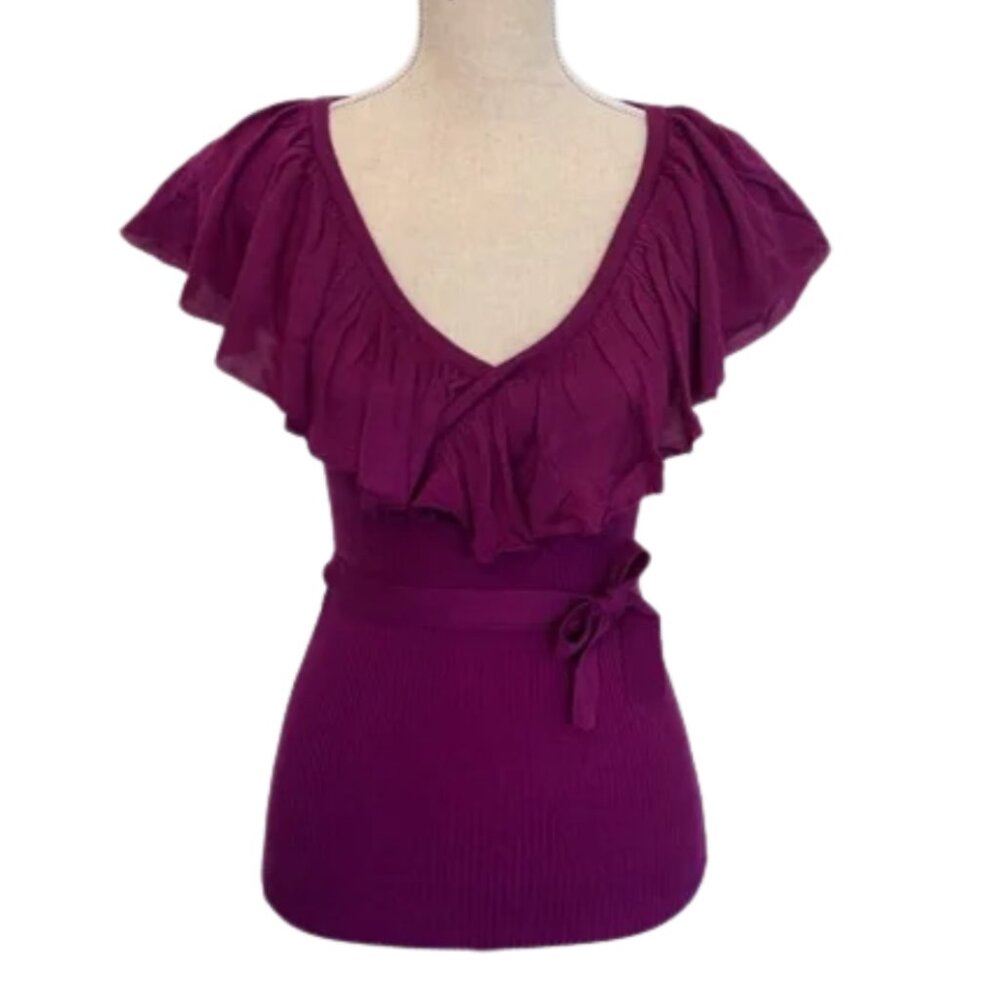 XOXO Vintage Y2K Short Sleeve Ruffle Sweater Purple Size Small